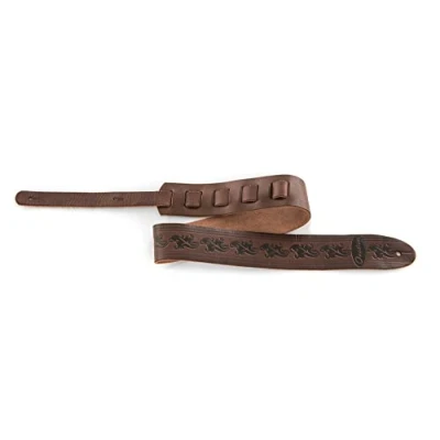 Image of Ovation guitar straps, Premium leather signature &quot;leaf&quot;, chocolate