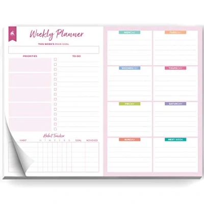 Image of Clever Fox Weekly Desk Planner Desktop To Do List Notepad &amp; Planning Pad for Boosting Productivity, 50 Tear Off Journal Sheets, Size: 21.5 x 28 cm (Pink)