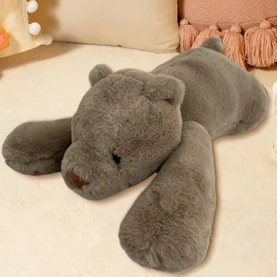 Image of MeHoo 3.3LB Weighted Bear Plush,23.6 Inch Toy for Anxiety,Weighted Stuffed Animals Throw Pillow,Furry Plushies Hugging Pillow Cute Plush Doll Birthday Brown