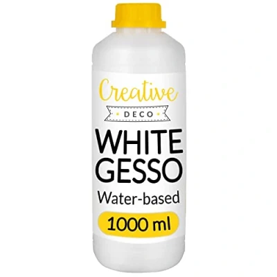 Image of Creative Deco 1L White Gesso Acrylic Primer Paint Undercoat Medium Base for Paper, Glass, Wood, Concrete Professional Painting Surface Preparation Non Yellowing