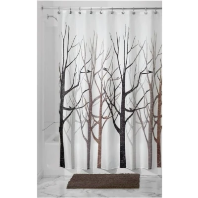 Image of iDesign Forest Shower Curtain, Bathroom Curtains Wih Pattern, Made of Polyester, Grey/ Black
