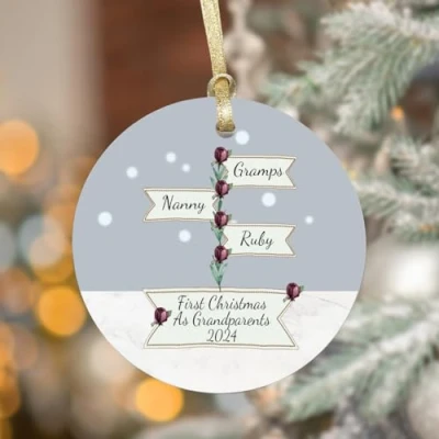 Image of GuteGifts Personalised Flral Signpost Design First Christmas As Grandparents 2022 Ceramic Bauble Gifts Grandchild New Baby Newborn Xmas Tree Ornaments Decor Hanging Sign Santa Keepsake, White