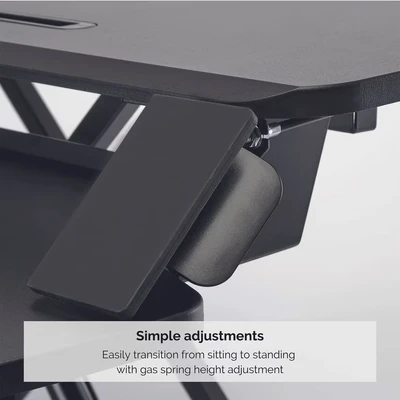 Image of Fellowes Corsivo Easy To Assemble Height Adjustable Standing Desk Converter for Home and Office Free Sit Stand Dual Monitors or Laptop Monitor Max Weight 17KG Black
