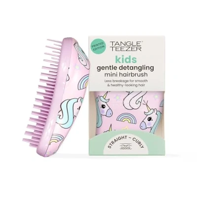 Image of Tangle Teezer The Original Mini Detangling Hairbrush Palm Size Perfect for Kids &amp; Travelling Ideal Wet Dry Hair Reduces Flyaways Unicorn Magic