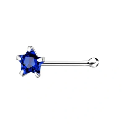 Image of The Goldmine 925 Sterling Silver Nose Stud with 3mm CZ Star, short Ball Shape End Pin (Sapphire Dark Blue)