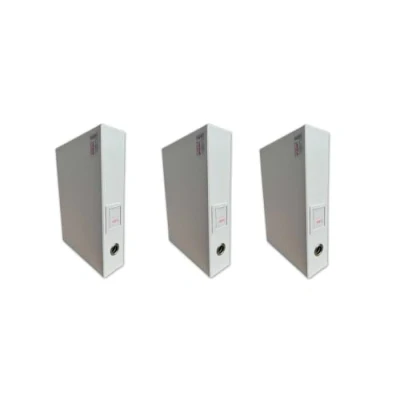 Image of OSCO White Faux Leather Box File 3 Pack Document Storage Paperwork Archive Lock Spring Secured with Fastening Stud H37.5 x W8 D26.5 cm