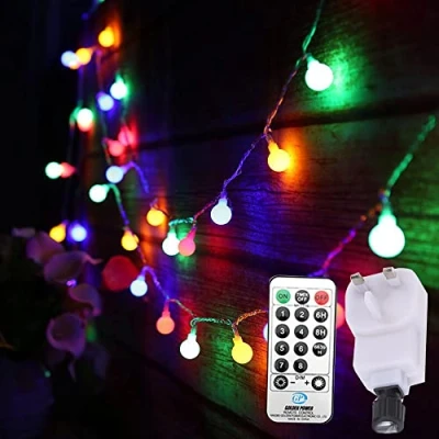 Image of Tomshine Globe String Lights Mains Powered Outdoor Fairy Multi Color 8 Modes Waterproof with Remote Control for Party Living Room Bedroom Patio Garden (18M 150LED)