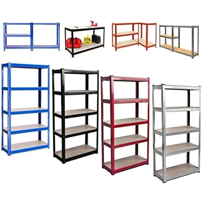 Image of Garage Shelving Racking Bays 5 Tier Unit Shelves Storage Shed, 6 Year Warranty, 180x90x40cm, Black