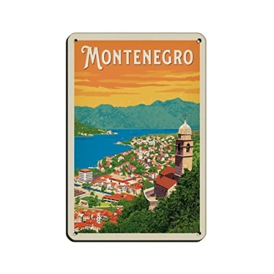 Image of AZOLID Funny Tin Signs Montenegro Travel Painting Cafe Opera House Art Wall Decoration Plaque 30x20CM