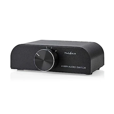 Image of Analogue Bi Directional Stereo Audio Switch Box, 4 Ports with Manual Selection, Input 1x 3.5 mm Aux / 3x (2x RCA Socket), Output 1...
