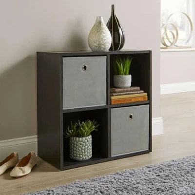 Image of Home Source Storage Cube 4 Shelf Bookcase Wooden Display Unit, Black, 60cm