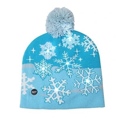 Image of LED Flashing Christmas Tree Hat Beanie Scarf Crochet Sweater Light Up Knit Cap (Snowflake Hat)