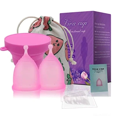 Image of Aomiduo Menstrual Cup Reusable Period Alternative to Tampon and Pad Medical Grade Silicone Cups Dimensions L (Large) S (Small)(Presented Travel Storage Cup)