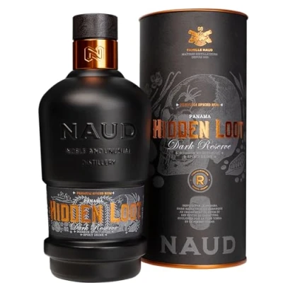 Image of NAUD Hidden Loot Dark Reserve Premium Spiced Rum. 41 Percent ABV, 70cl. Award Winning, Supplied in a gift tube