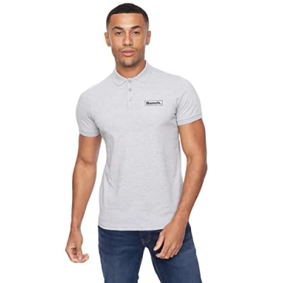 Image of Bench Mens Polo Shirt Short Sleeves Polos Tshirt Summer Plain Cotton Pique Casual Top Grey Marl S