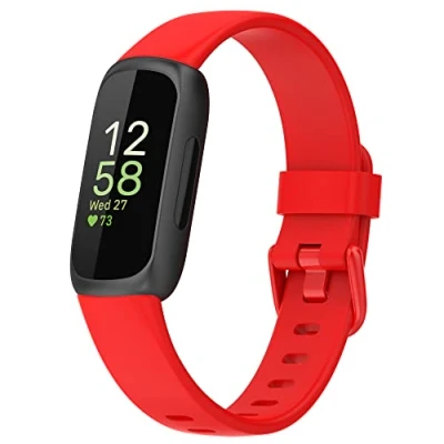 Image of BoLuo Smart Watch Strap for Fitbit Inspire 3 Band, Soft Sport Silicone Band Wrist Strap,Replacement Bracelet Wristband Loop Accessories (small, red)
