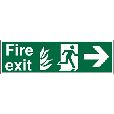 Image of Seco NHS Compliant Fire Exit Exit, Fire, Man Running Right, Arrow Pointing Right Sign, 450mm x 150mm Self Adhesive Vinyl