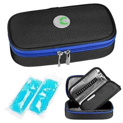 Image of YOUSHARES Insulin Cooler Travel Case Medicine Cool Bag Medication Diabetic Insulated Organizer Portable Cooling for Supplies with 2 Ice Pack (Black)