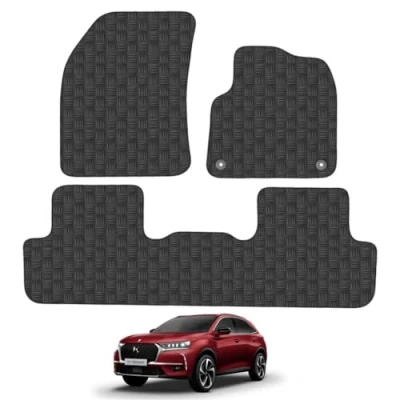Image of 5mm Rubber Car Mats Compatible With Ds7 (2018+) Tailored Fit Floor Set Accessory Custom Anti Slip Backing Heavy Duty Waterproof Easy Clean Durable All Weather Full Coverage Clips