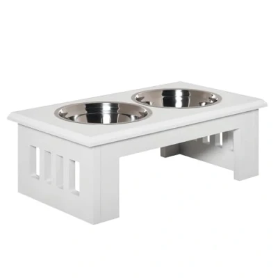 Image of PawHut Stainless Steel Raised Dog Feeding Bowls with Stand for Extra Small and Dogs Elevated Twin Pet Water Food Feeder 58L x 31W 25H cm White