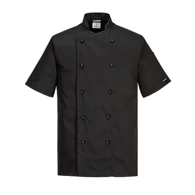 Image of Portwest C734 Mens Whites Chefs Coat Short Sleeve Black, 4X Large