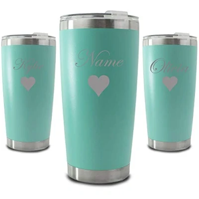 Image of Personalised Engraved 500ml Mint Travel Cup with Name and Heart Design, Personalise Any