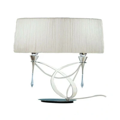 Image of Lucca Table Lamp 2 Light E27 Small, Polished Chrome With White Shade &amp; Clear Crystal