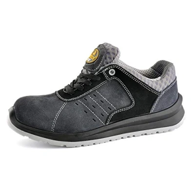 Image of SAFETOE Comfort Wide Fit Safety Shoes 7331 Man Light Weight Trainers with Composite Plastic Toe Cap, Metal Free Women Size Work Boots Breathable Leather Gray 8 UK