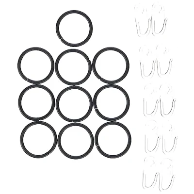 Image of GARDINIA Curtain Rings for Rods with Diameter 19 mm, Hooks (Pleated Hooks), Pack of 10, Metal, Matte Black