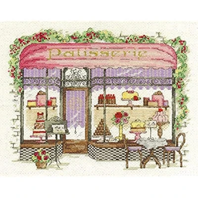 Image of DMC Cake Shop Kit, Includes Iridescent White Aida 14 Count Fabric, Embroidery Thread, Needle and Instructions