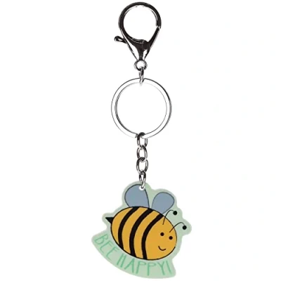 Image of Stands Out, Supplying Outstanding Gifts Bee Happy Quote Novelty Keyring Bag Tag Charm