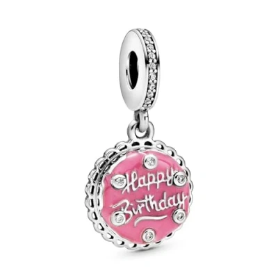 Image of Pandora Moments Women&#039;s Sterling Silver Pink Birthday Cake Dangle Charm, No Box