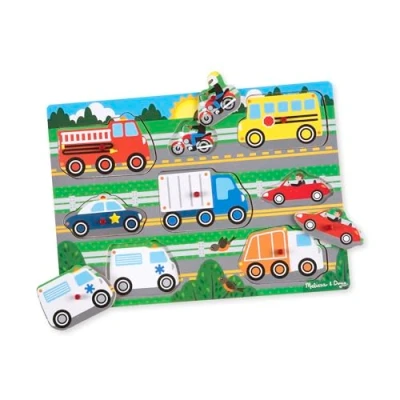 Image of Melissa &amp; Doug Wooden Toys Vehicle Peg Boards for Children, Learning 2 Year Old Girls Boys Toddler Puzzles Gifts, Kids Olds, Jigsaws Children Age 3 4