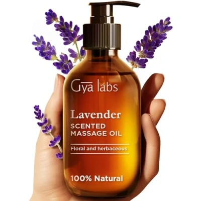 Image of Gya Labs Lavender Massage Oils for Sweet Nights Natural Aromatherapy Oil Men &amp; Women Crafted with Jojoba, Argan 100% Pure (200 ml)