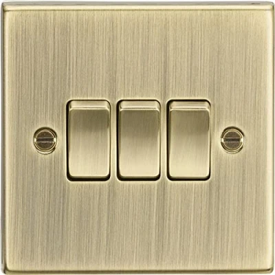 Image of KnightsBridge 10AX 3G 2 Way Plate Switch Square Edge Antique Brass