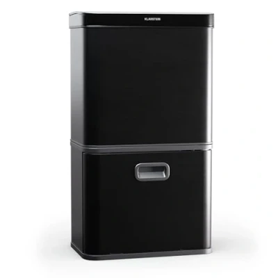 Image of KLARSTEIN Touchless Sensor Kitchen Bin 56L, 3 in 1 Waste Separation, Stainless Steel, Soft Close Lid, Motion Sensor, Matt Black