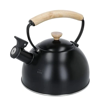 Image of La Cafetière LCWHKETBLK Black Whistling Kettle with Wooden Handle, 1.6L, Stainless Steel, 1.6 liters