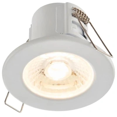Image of National Lighting 4W Fire Rated Downlight Matt White Finish Dimmable Recessed Energy Saving Warm LED Ceiling Spotlight Push Fit IP65 for Bathroom, Shower, Kitchen, Lounge