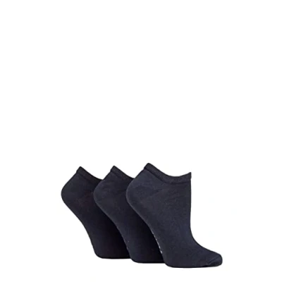 Image of Women&#039;s 3 Pair SOCKSHOP TORE 100% Recycled Plain Cotton Trainer Socks Navy 4 8 Ladies