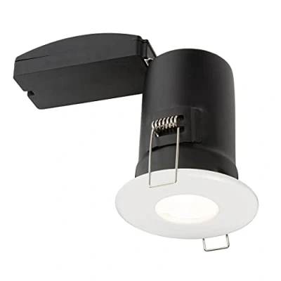 Image of Saxby 61061 50W shieldPLUS MV IP65 Recessed Fixed Fire Rated Downlight GU10 Ceiling Spotlight Matt White