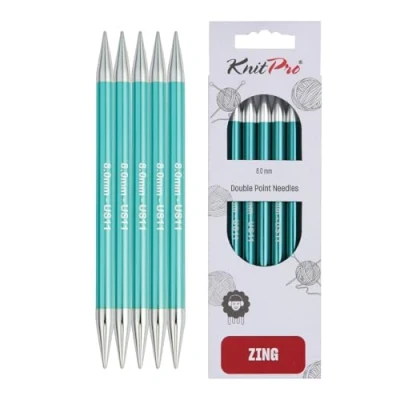 Image of KnitPro KP47016 Zing: Knitting Pins: Sets of Five: Double Ended: 15cm x 8.00mm, Aluminium, Multi Colour, 8mm