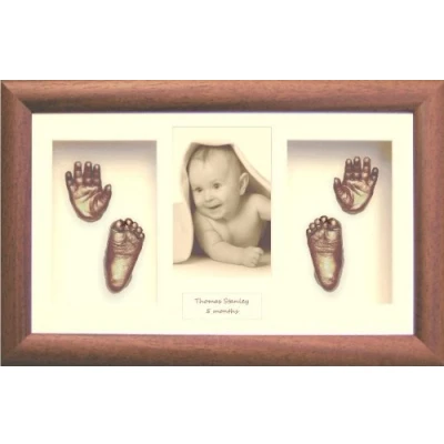 Image of Baby Hand &amp; Foot Casting Kit Set/Dark Wood Frame/Bronze Casts by BabyRice