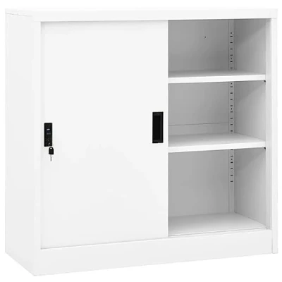 Image of vidaXL Office Cabinet Steel Storage Unit with Sliding Door, Adjustable Shelves, and Lock White 90x40x90 cm