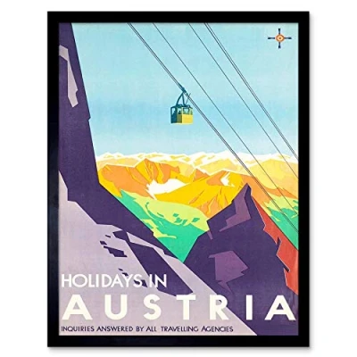 Image of Wee Blue Coo Travel Tourism Austria Winter Sport Ski Lift Mountain View Alpine Snow Peak Art Print Framed Poster Decor 12X16 Inch