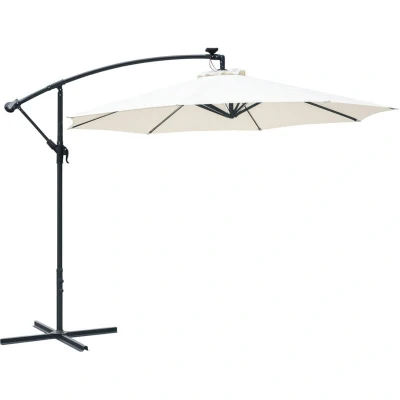 Image of Outsunny 3 (M) LED Patio Banana Umbrella Cantilever Parasol w/Solar Lights Crank Handle84D 066CW