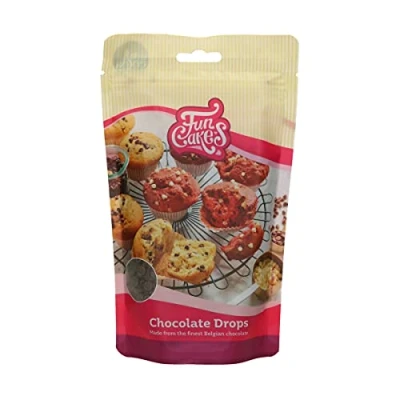 Image of FunCakes Chocolate Drops Dark, Delicious Bake Stable Chips to add Cakes, Cupcakes, Muffins or Cookies, Made of Real Belgian Chocolate, Halal. 350 g.