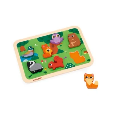 Image of Janod “The Forest Chunky Puzzle FSC Wood 7 Pieces Develops Fine Motor Skills, Concentration and Imagination 18 Months +, J07123