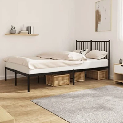 Image of vidaXL Robust Black Metal Bed Frame with Headboard Classic Style 4FT Small Double 120x190 cm for Your Comfortable and Stylish Bedroom