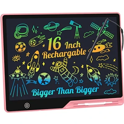 Image of LCD Writing Tablet,16 Inch Colorful Screen Rechargeable Doodle Board Toddler Educational Toys for 3 4 5 6 Years Old Boys Girls Reusable Portable Drawing Tablet Christmas Gifts Kids (Pink)