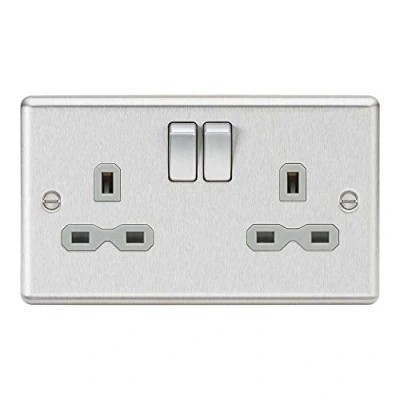 Image of KnightsBridge 13A 2G DP Switched Socket with Grey Insert Rounded Edge Brushed Chrome